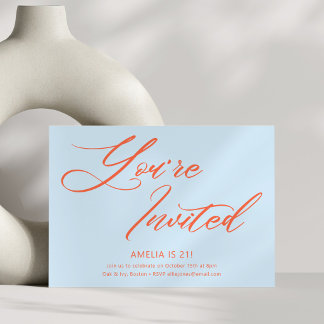 Blue Orange Bold Script 21st Birthday Party Einladung