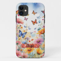 Blue Orange Butterfly Floral iPhone / iPad Gehäuse