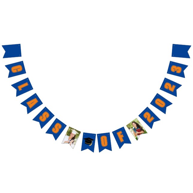 Blue Orange Class of 2023 Foto Graduation Party Wimpelkette (Alle)