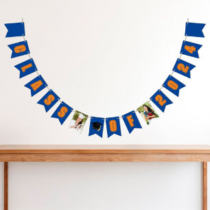 Blue Orange Class of 2024 Foto Graduation Party Wimpelkette