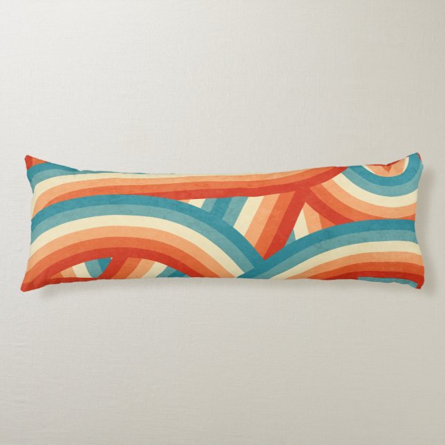 Blue/Orange/Cream Retro Rainbow Stripes Pattern Seitenschläferkissen (Vorderseite)