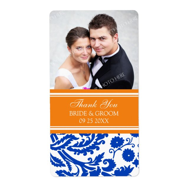 Blue Orange Damask Foto Hochzeitstempel (Vorne)