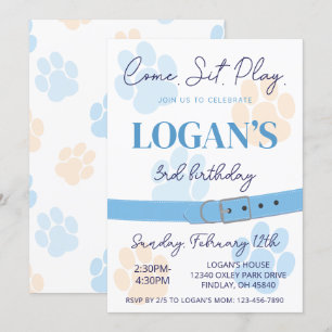Blue Orange Dog Paw Print Birthday Party jedes Alt Einladung