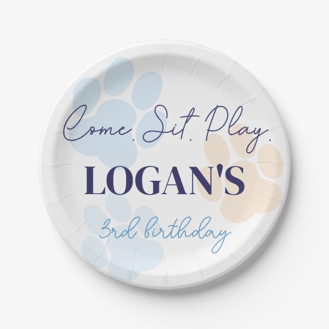 Blue Orange Dog Paw Print Birthday Party jedes Alt Pappteller (Vorderseite)