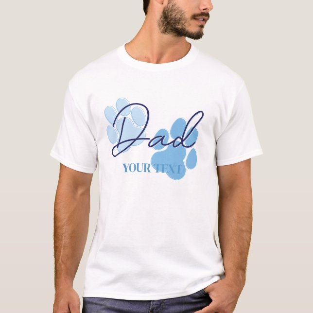 Blue Orange Dog Paw Print Birthday Party Vater T-Shirt (Vorderseite)
