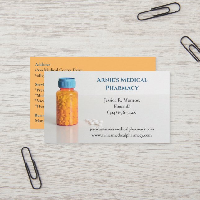 Blue Orange Flasche Pharmakokinetik Tabletten Visitenkarte (Vorderseite/Rückseite Beispiel)