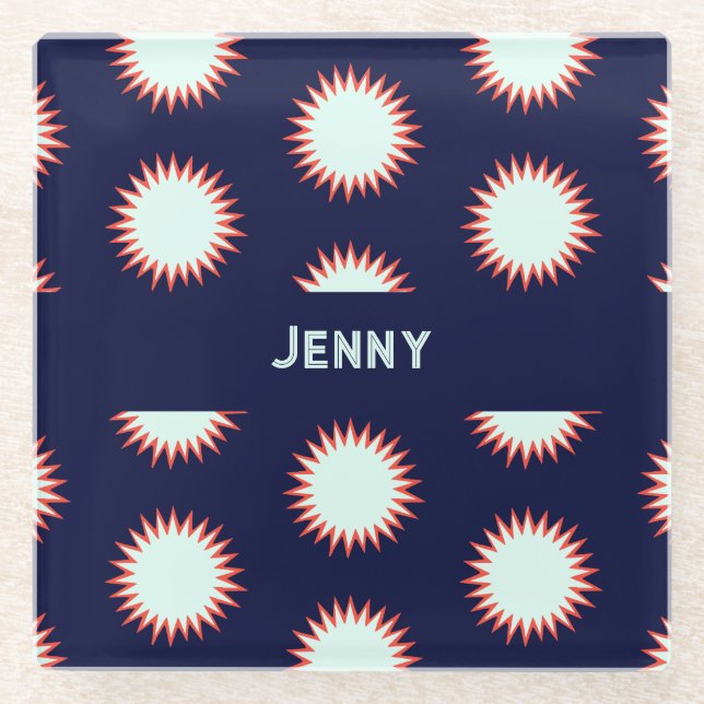 Blue & Orange Flash Add The Name Bold Loud Pattern Glasuntersetzer (Vorderseite)