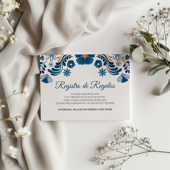Blue Orange Floral Elegant Fiesta Spanish Wedding Begleitkarte (Blue Orange Floral Elegant Fiesta Spanish Wedding Enclosure Card)