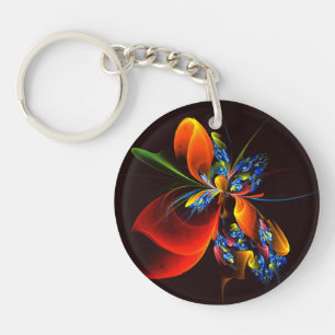 Blue Orange Floral Moderne Art Abstrait Motif #03