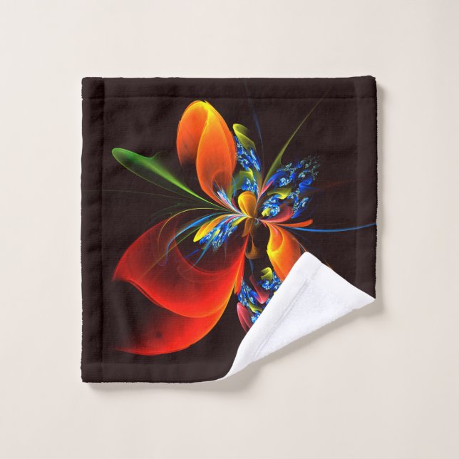 Blue Orange Floral Moderne Art Abstrait Motif #03 (Gant de toilette)