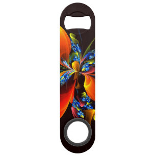 Blue Orange Floral Moderne Art Abstrait Motif #03