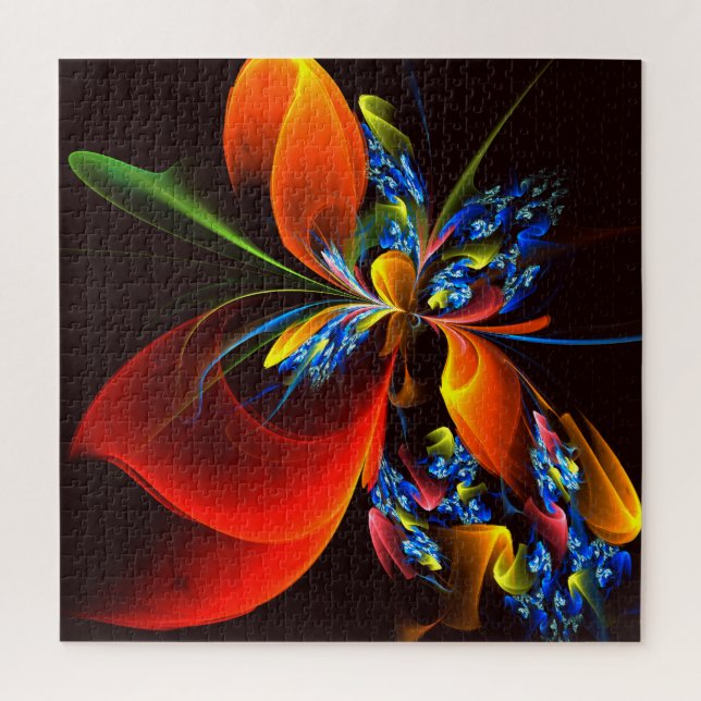 Blue Orange Floral Modernes Abstraktes Kunstmuster (Vertikal)