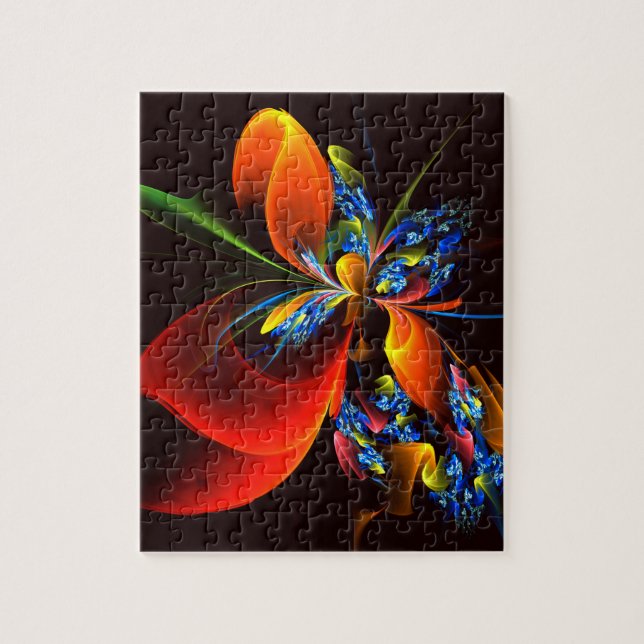 Blue Orange Floral Modernes Abstraktes Kunstmuster (Vertikal)