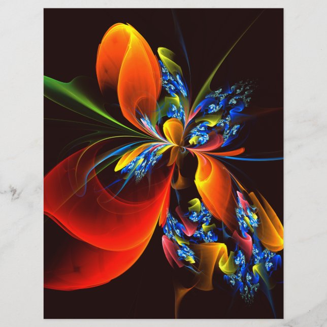 Blue Orange Floral Modernes Abstraktes Kunstmuster (Vorderseite)