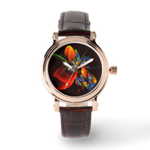 Blue Orange Floral Modernes Abstraktes Kunstmuster Armbanduhr