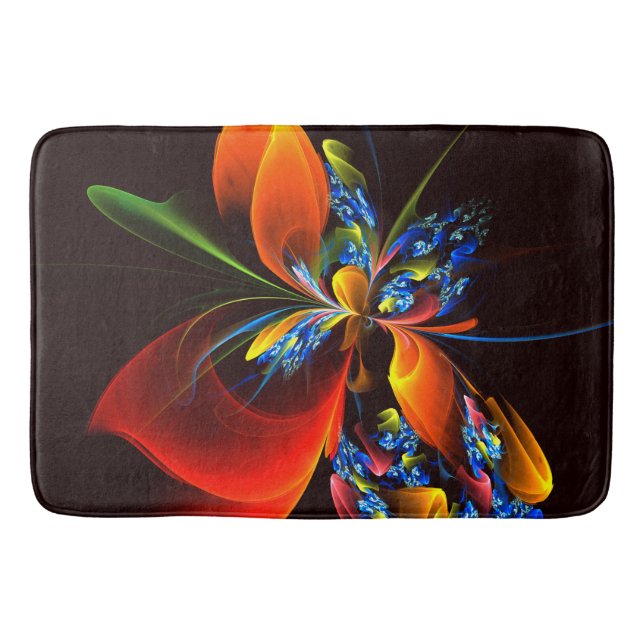 Blue Orange Floral Modernes Abstraktes Kunstmuster Badematte (Vorderseite)