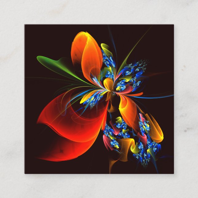 Blue Orange Floral Modernes Abstraktes Kunstmuster Begleitkarte (Vorderseite)