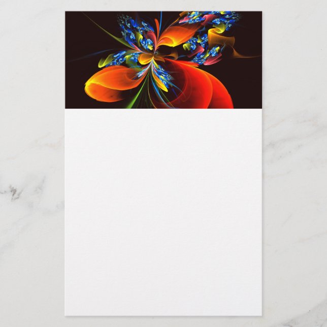 Blue Orange Floral Modernes Abstraktes Kunstmuster Briefpapier (Vorderseite)