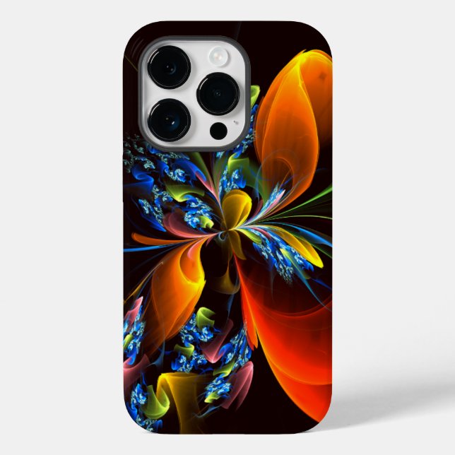 Blue Orange Floral Modernes Abstraktes Kunstmuster Case-Mate iPhone 14 Pro Hülle (Rückseite)