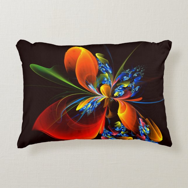 Blue Orange Floral Modernes Abstraktes Kunstmuster Dekokissen (Vorderseite)