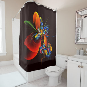 Blue Orange Floral Modernes Abstraktes Kunstmuster Duschvorhang