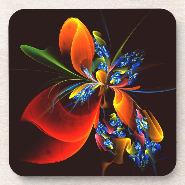 Blue Orange Floral Modernes Abstraktes Kunstmuster Getränkeuntersetzer (Vorderseite)