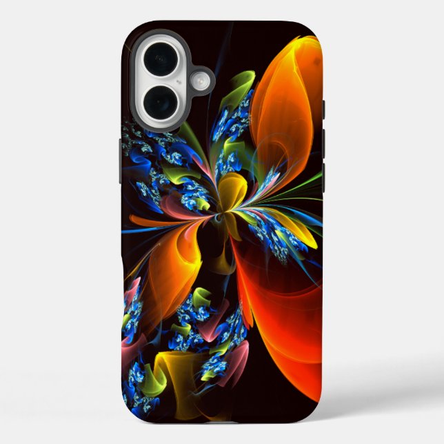 Blue Orange Floral Modernes Abstraktes Kunstmuster iPhone 16 Plus Hülle (Rückseite)