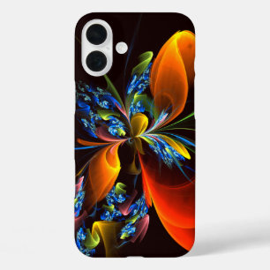 Blue Orange Floral Modernes Abstraktes Kunstmuster iPhone 16 Plus Hülle