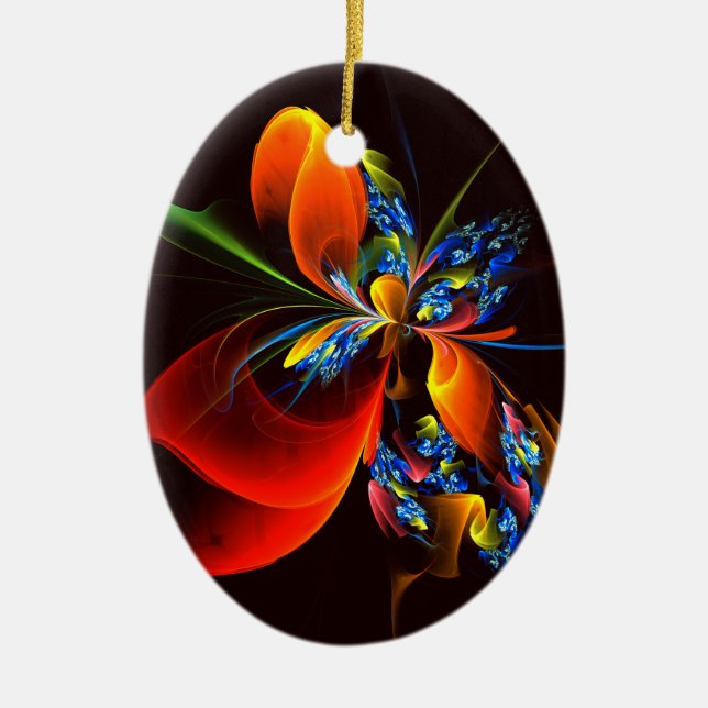 Blue Orange Floral Modernes Abstraktes Kunstmuster Keramik Ornament (Vorne)