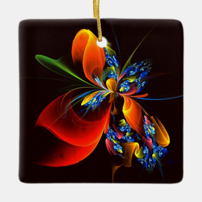 Blue Orange Floral Modernes Abstraktes Kunstmuster Keramikornament (Vorderseite)