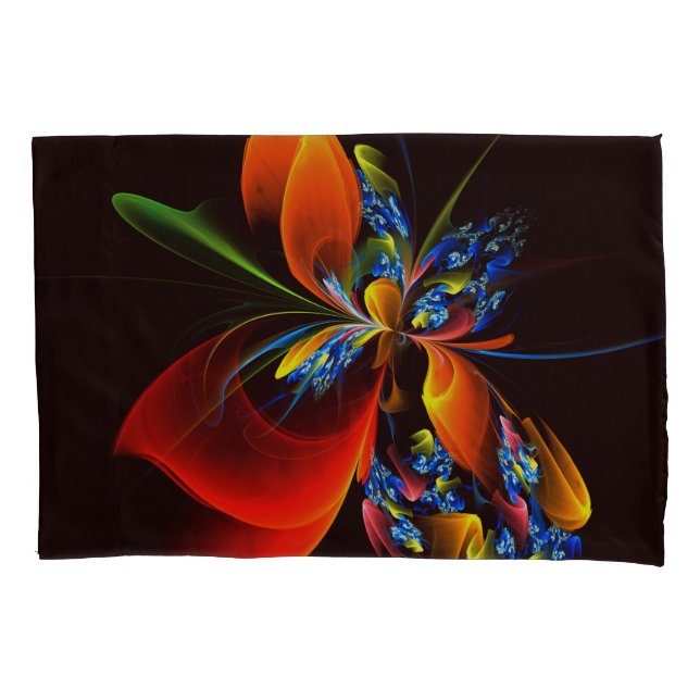 Blue Orange Floral Modernes Abstraktes Kunstmuster Kissenbezug (Vorderseite)