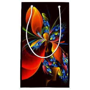 Blue Orange Floral Modernes Abstraktes Kunstmuster Kleine Geschenktüte
