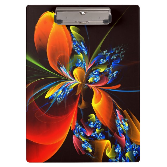 Blue Orange Floral Modernes Abstraktes Kunstmuster Klemmbrett (Vorderseite)
