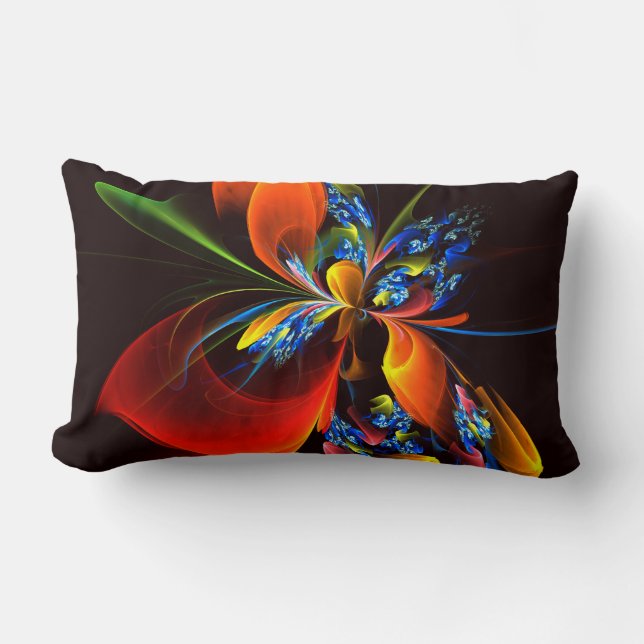 Blue Orange Floral Modernes Abstraktes Kunstmuster Lendenkissen (Vorderseite)