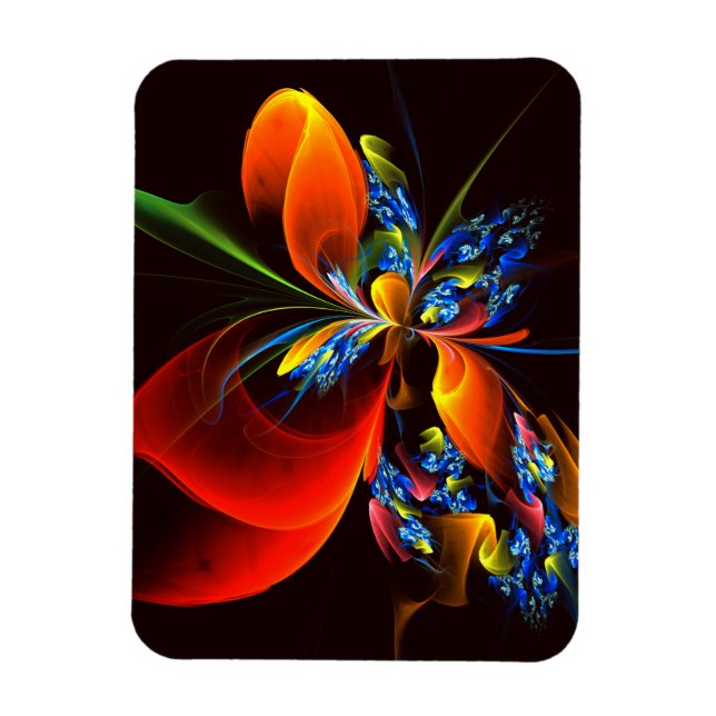 Blue Orange Floral Modernes Abstraktes Kunstmuster Magnet (Vertikal)