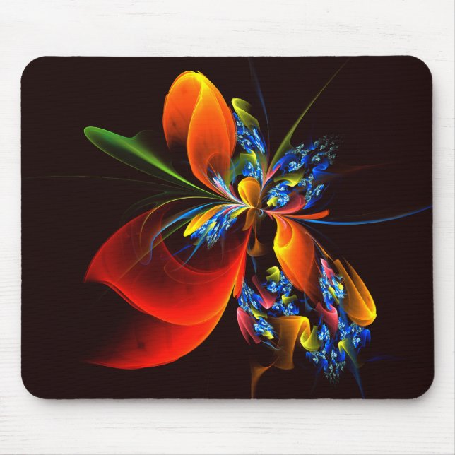 Blue Orange Floral Modernes Abstraktes Kunstmuster Mousepad (Vorne)