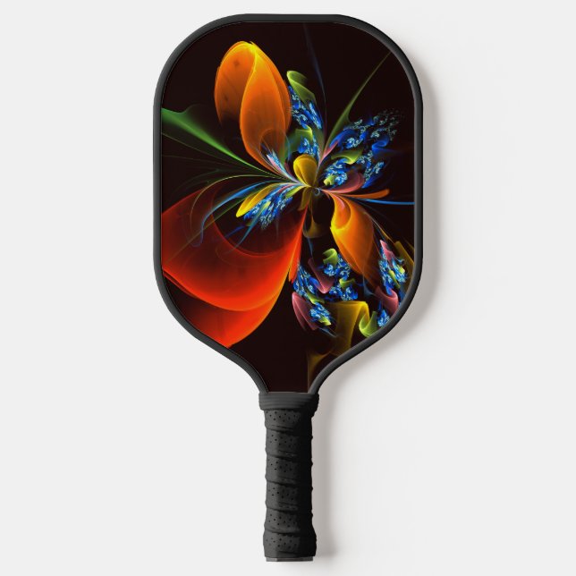 Blue Orange Floral Modernes Abstraktes Kunstmuster Pickleball Schläger (Vorderseite)
