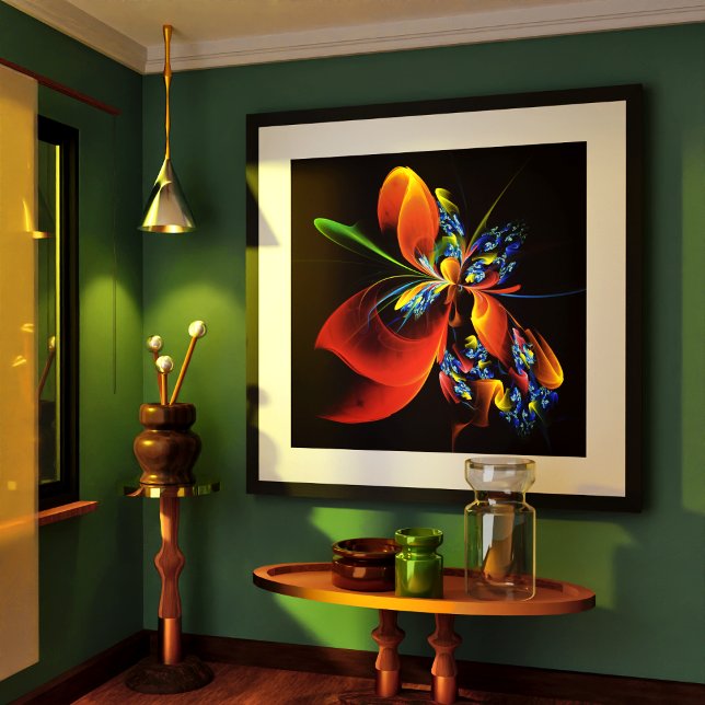 Blue Orange Floral Modernes Abstraktes Kunstmuster Poster (Blue Orange Floral Modern Abstract Art Pattern #03 Poster)