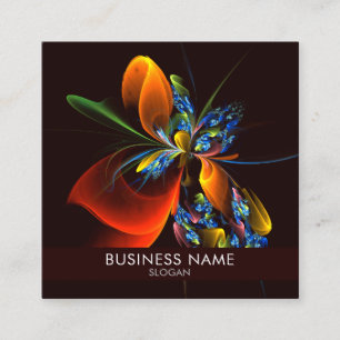 Blue Orange Floral Modernes Abstraktes Kunstmuster Quadratische Visitenkarte