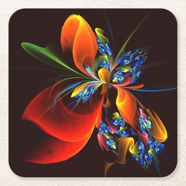 Blue Orange Floral Modernes Abstraktes Kunstmuster Rechteckiger Pappuntersetzer (Vorderseite)