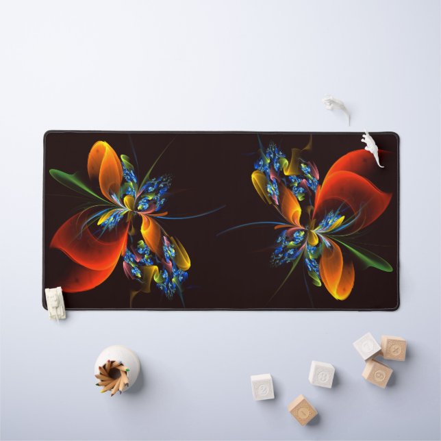 Blue Orange Floral Modernes Abstraktes Kunstmuster Schreibtischunterlage (Kindertisch)
