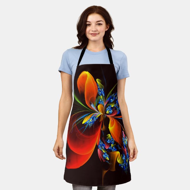 Blue Orange Floral Modernes Abstraktes Kunstmuster Schürze (Getragen)
