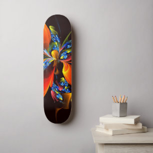 Blue Orange Floral Modernes Abstraktes Kunstmuster Skateboard