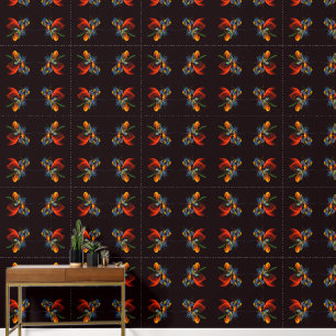 Blue Orange Floral Modernes Abstraktes Kunstmuster Tapete