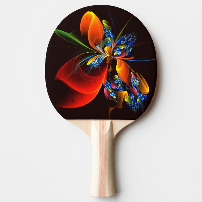 Blue Orange Floral Modernes Abstraktes Kunstmuster Tischtennis Schläger (Vorderseite)
