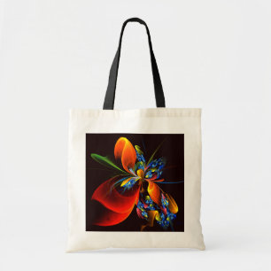 Blue Orange Floral Modernes Abstraktes Kunstmuster Tragetasche