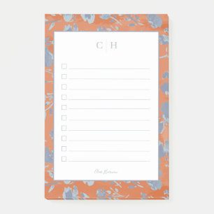 Blue & Orange Floral Print Post-It® Notes, 4" x 6" Post-it Klebezettel