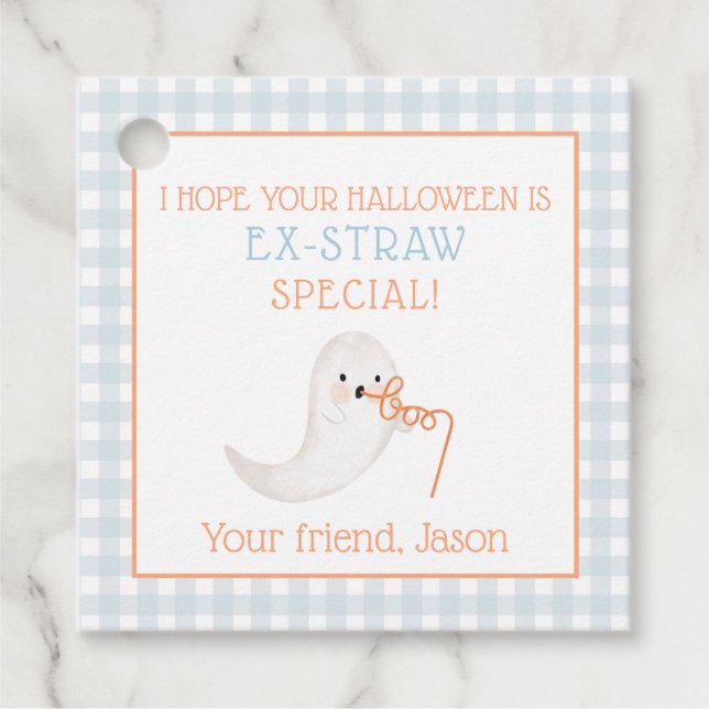 Blue Orange Ghost Ek Strohhalm Halloween Straw Kid Geschenkanhänger (Vorderseite)