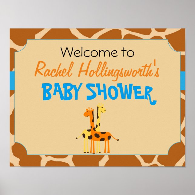 Blue & Orange Giraffe Baby Shower Welcome Poster (Vorne)