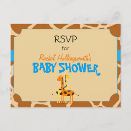 Blue & Orange Giraffe Safari Tier-UAWG Einladungspostkarte